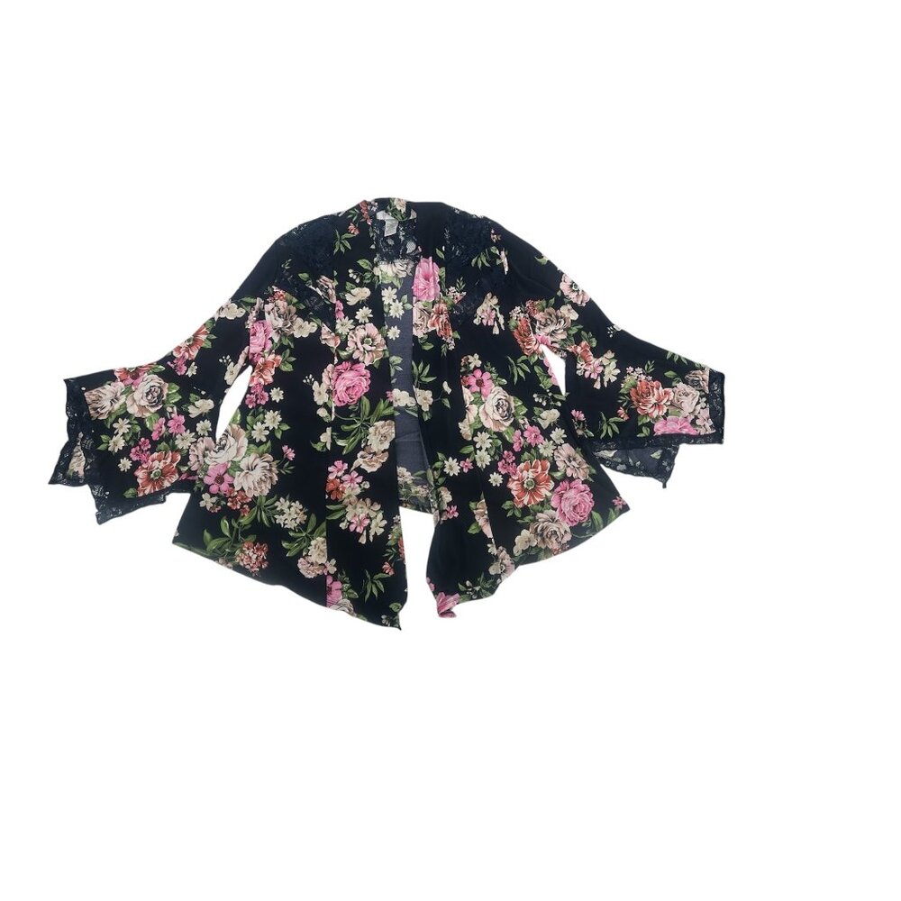 🌸 Emma & Olive Navy Floral Kimono Cardigan Lace Bell Sleeve XL 🌸 - Picture 4 of 6